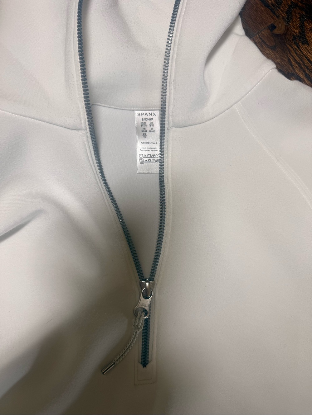SPANX White Zip-Up Hoodie Jacket with Silver Zipper